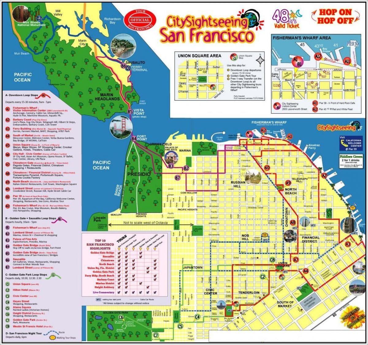 San Francisco hop on hop off bus tour map