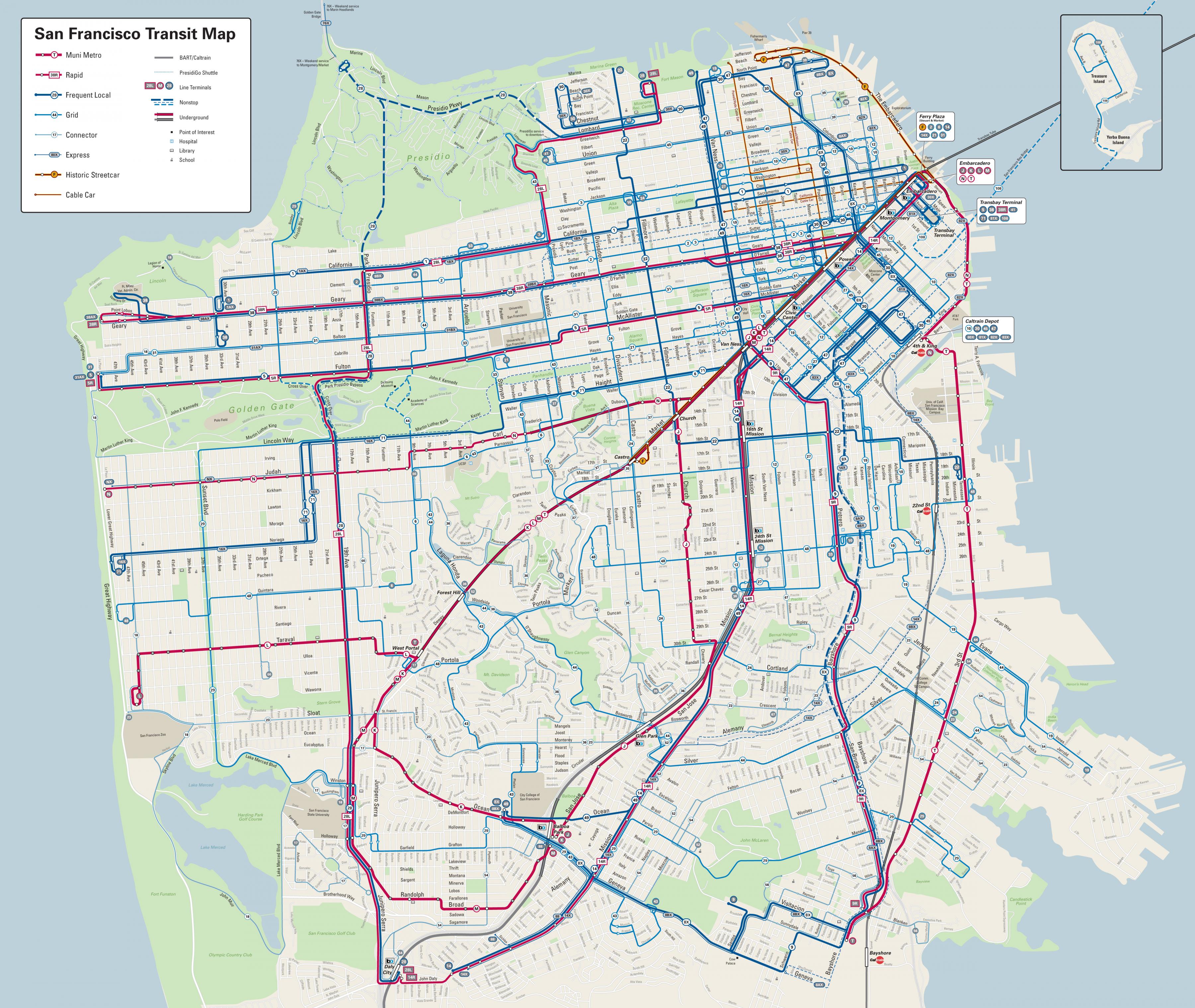 San Francisco bus map - San Francisco bus lines map (California - USA)
