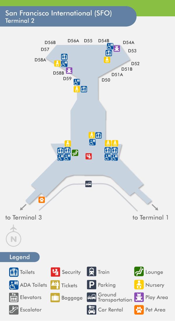 SFO terminal 2 map - San Francisco airport terminal 2 map (California ...