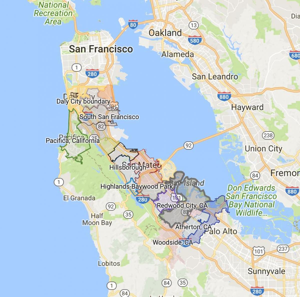 Bay Area City Boundary Map 