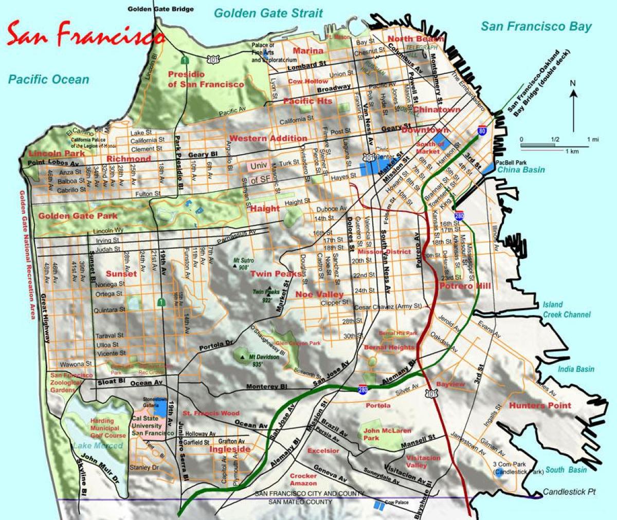 Map of bay area elevation