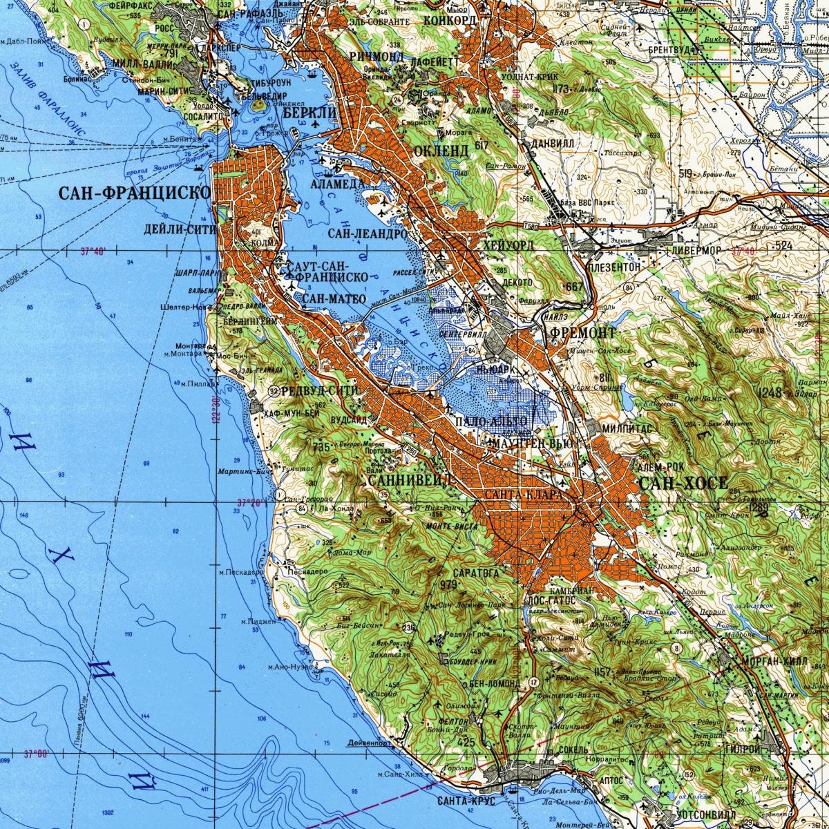 San Francisco bay area topographic map
