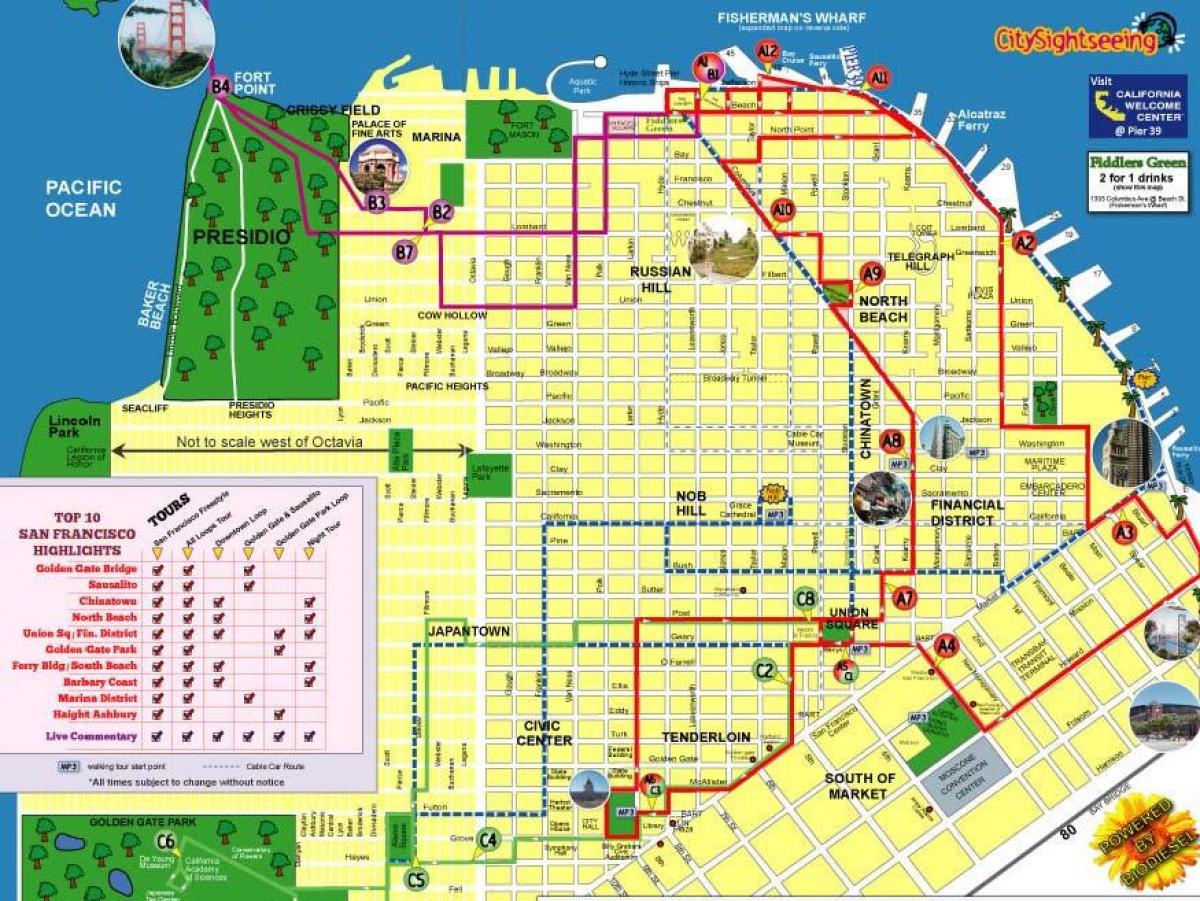 Map of city sightseeing San Francisco route
