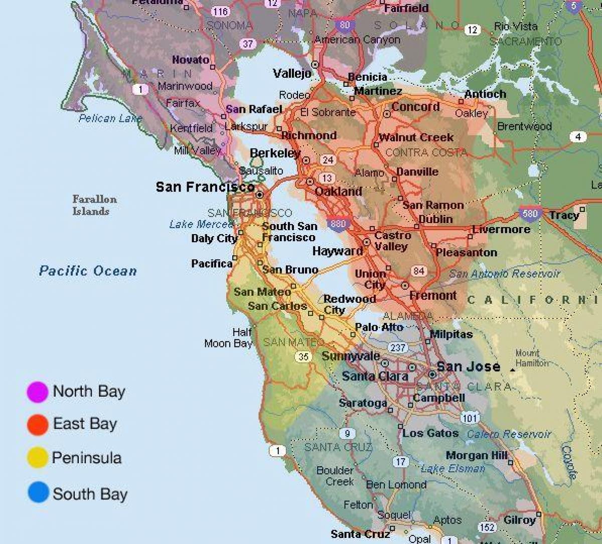 San Francisco area map and surrounding area