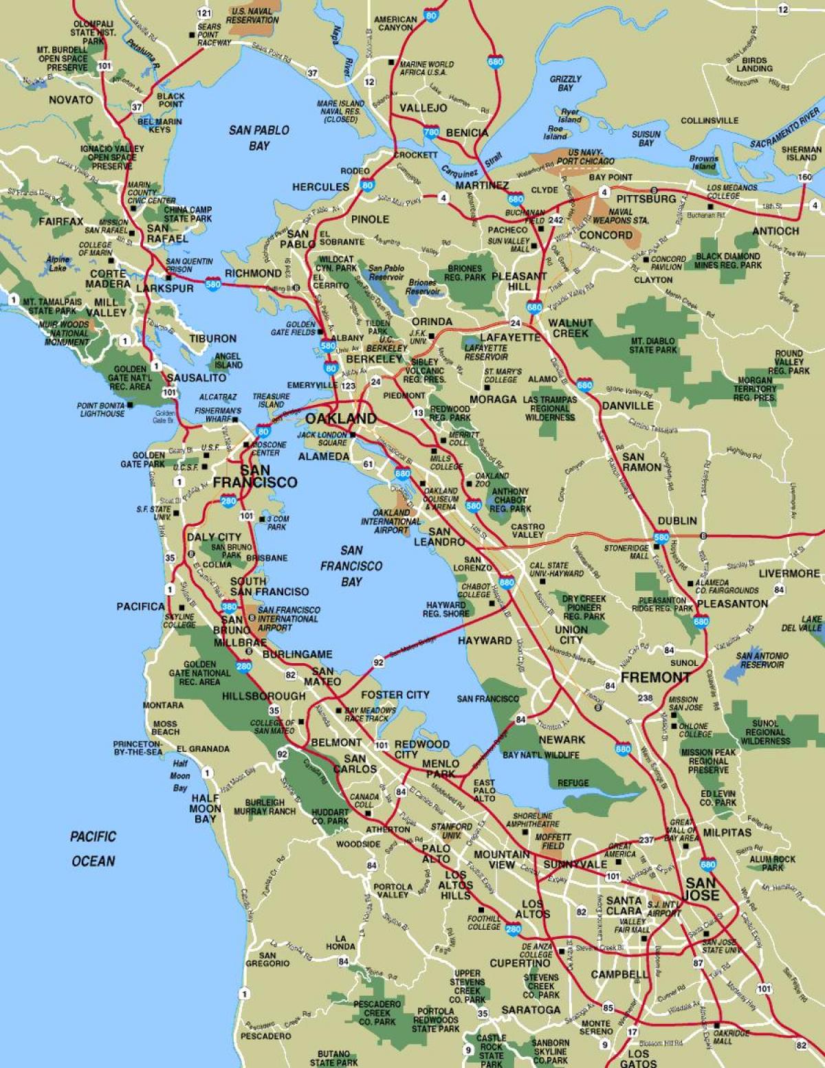 map of cities around San Francisco