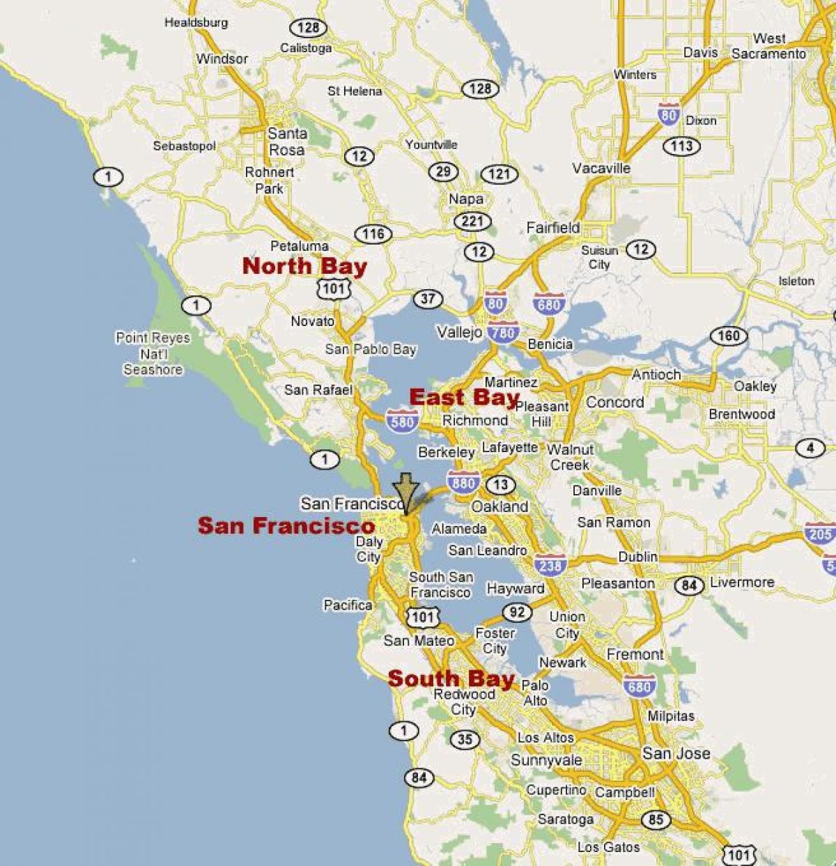 Map Of North Bay California North bay area map   Northern california bay area map (California 