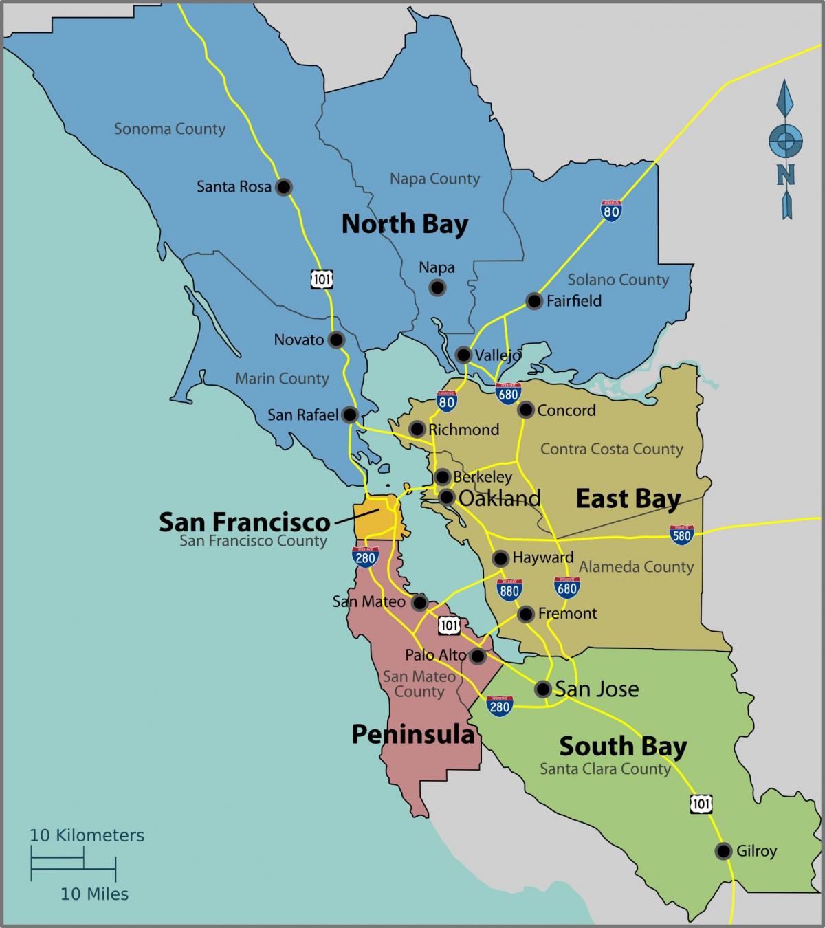 San Francisco bay on a map