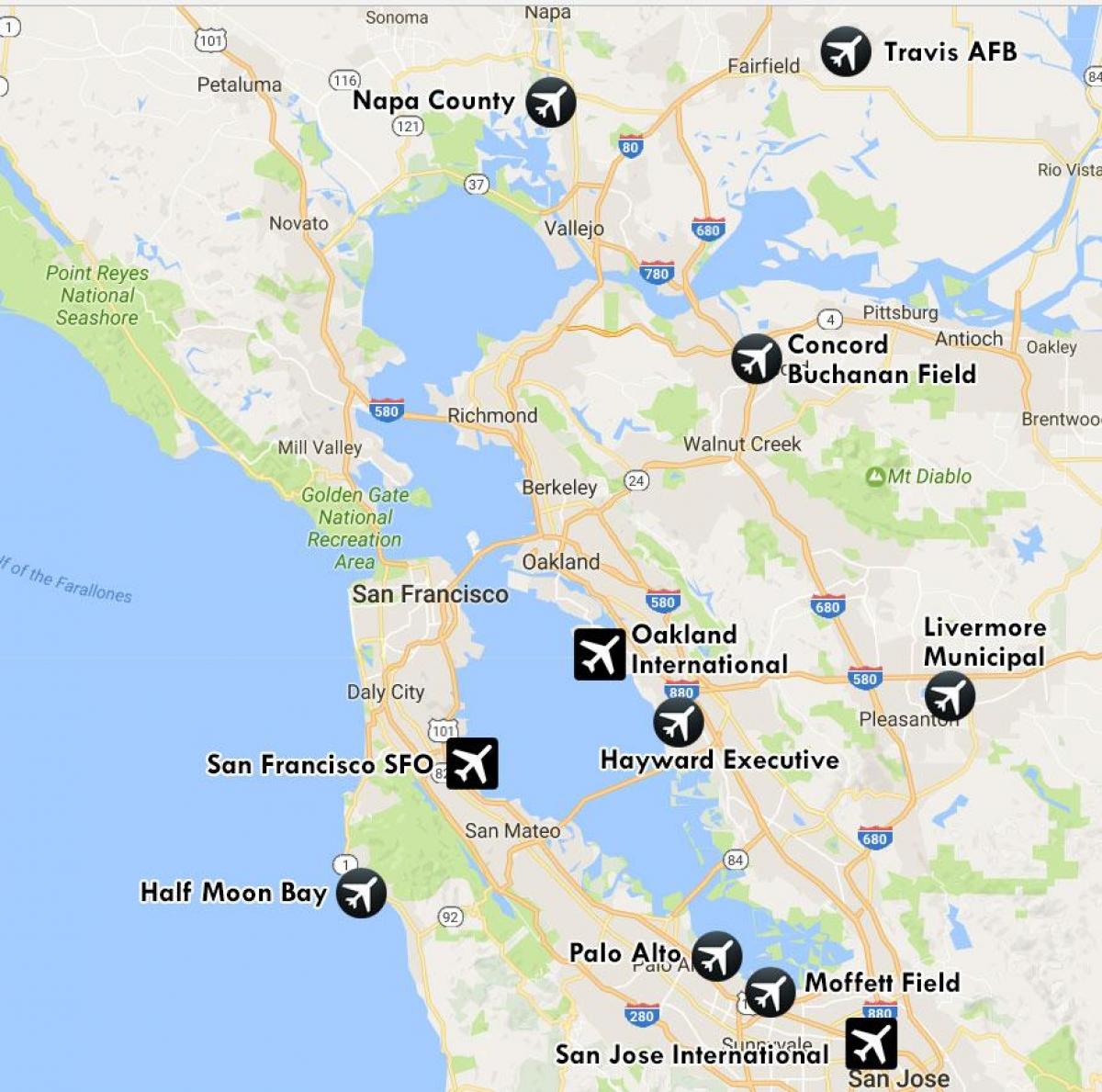 San Francisco Area Airports Map Airports Near San Francisco Map