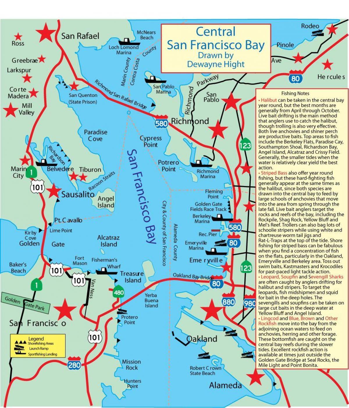 Map of San Francisco bay fishing 