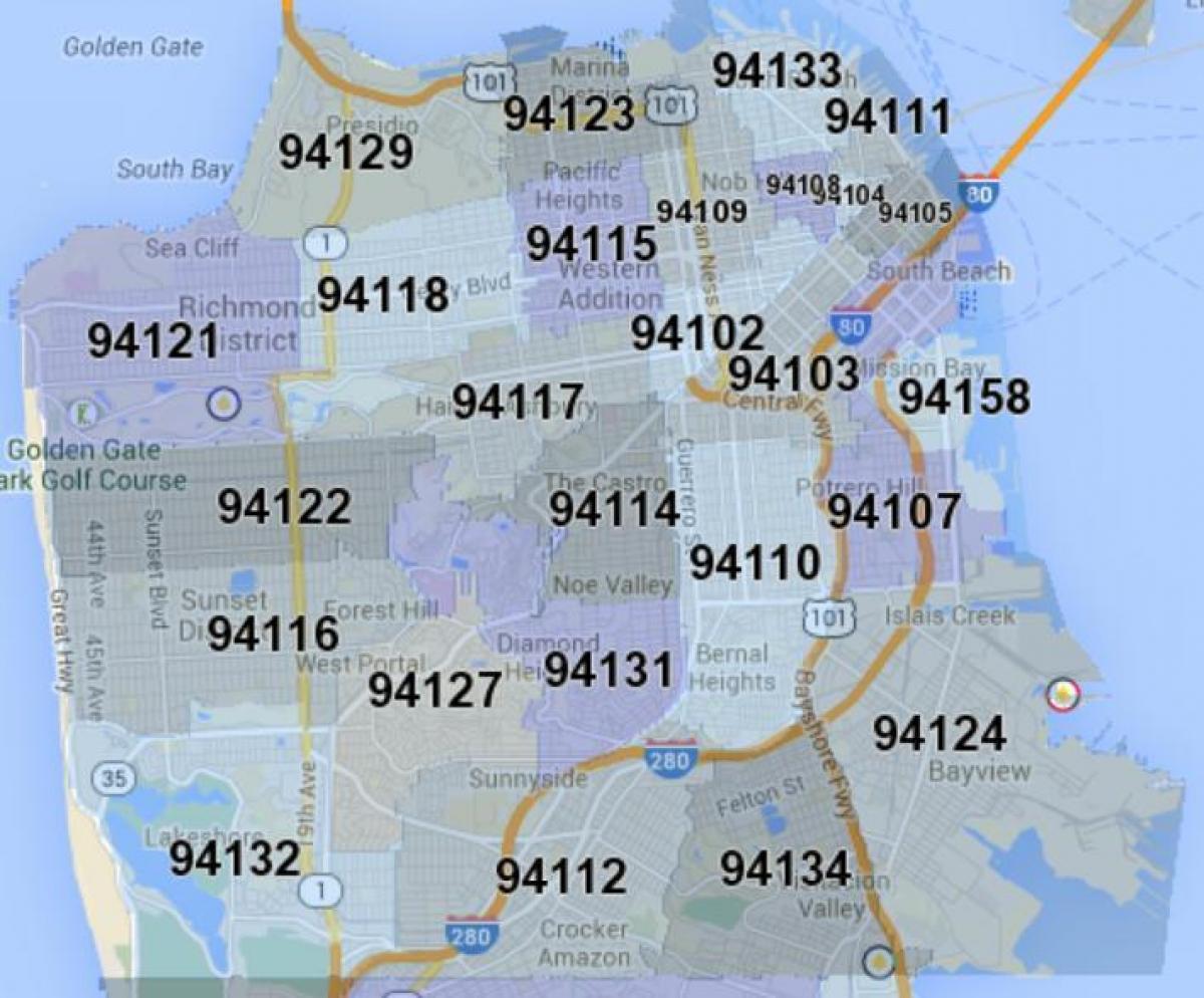 San Francisco ca zip code map - San Francisco zip map (California - USA)