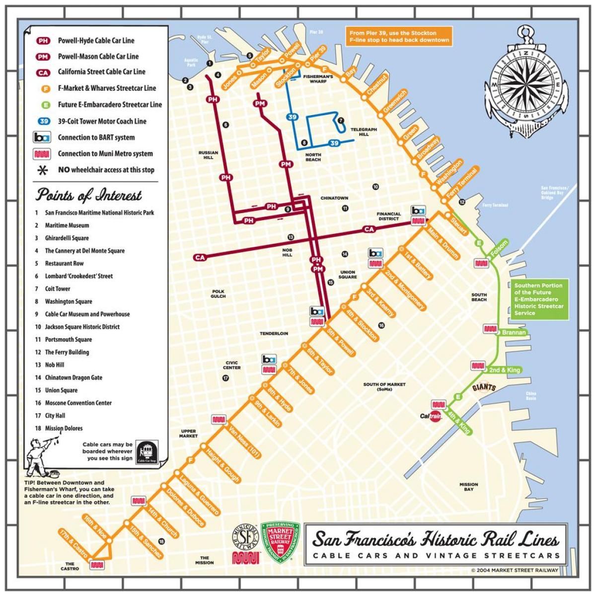 San Francisco cable car route map - Cable car route map (California - USA)
