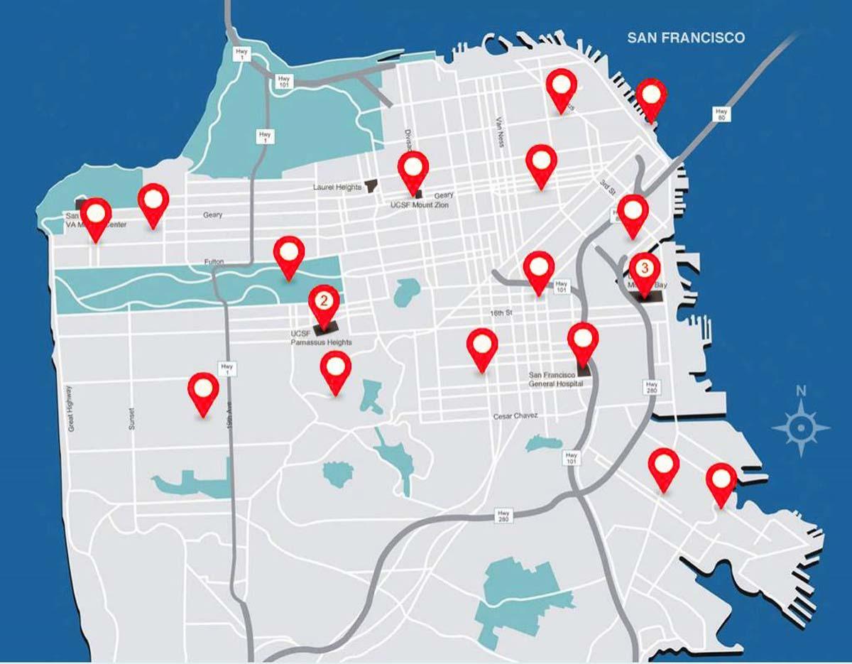 Map of San Francisco hospitals