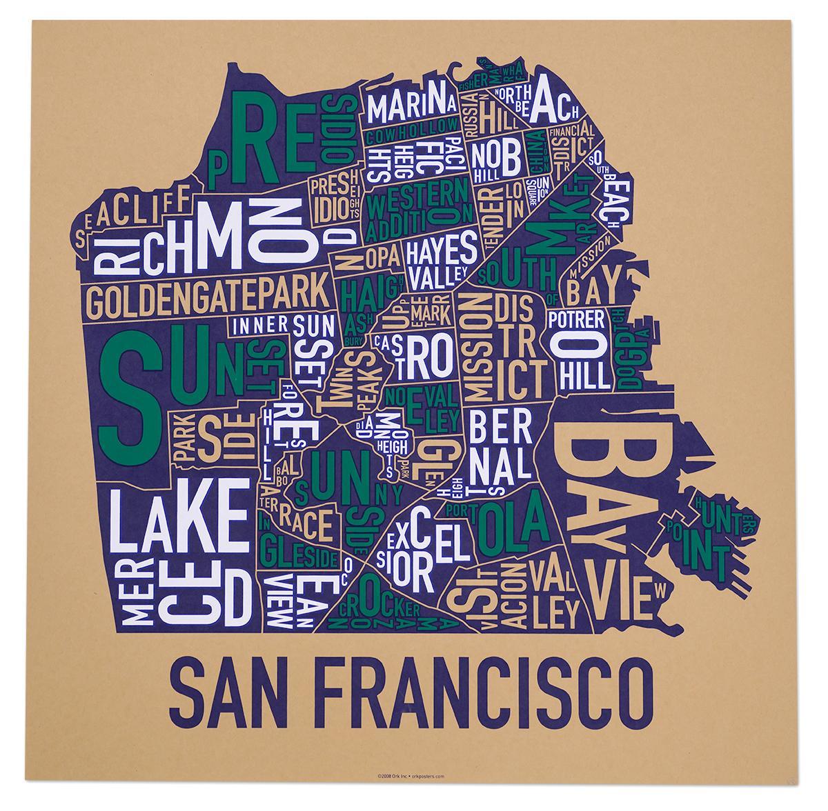 San Francisco neighborhood map poster