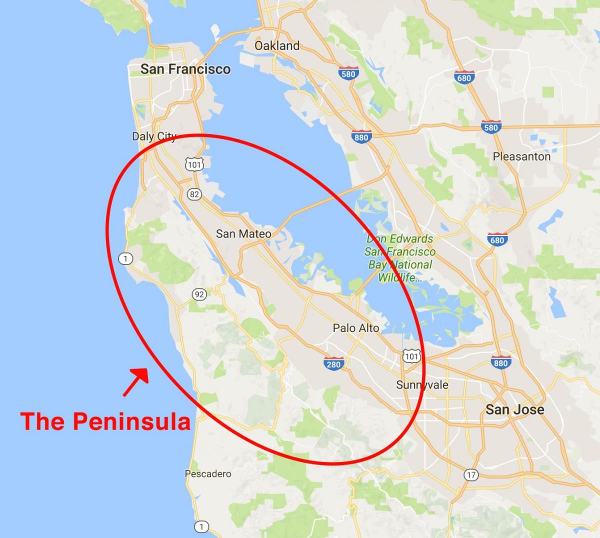 Map of San Francisco peninsula 