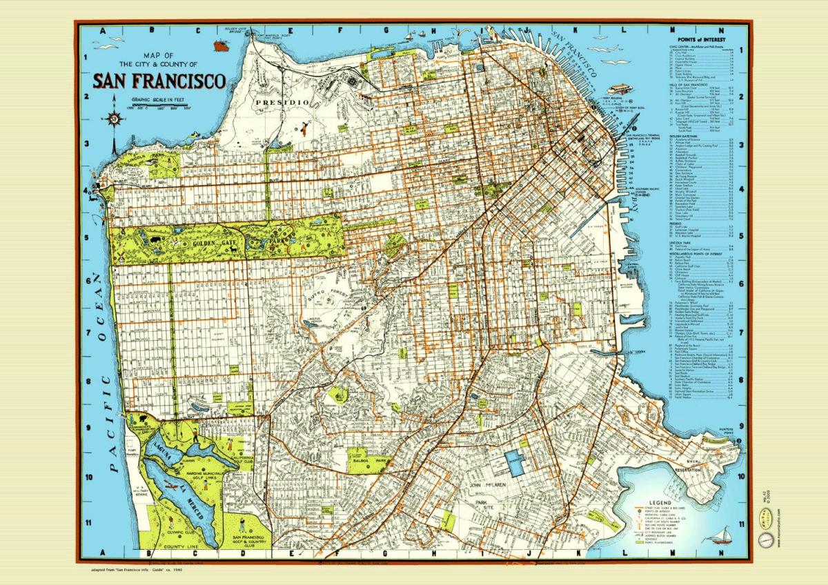 Map of San Francisco street poster
