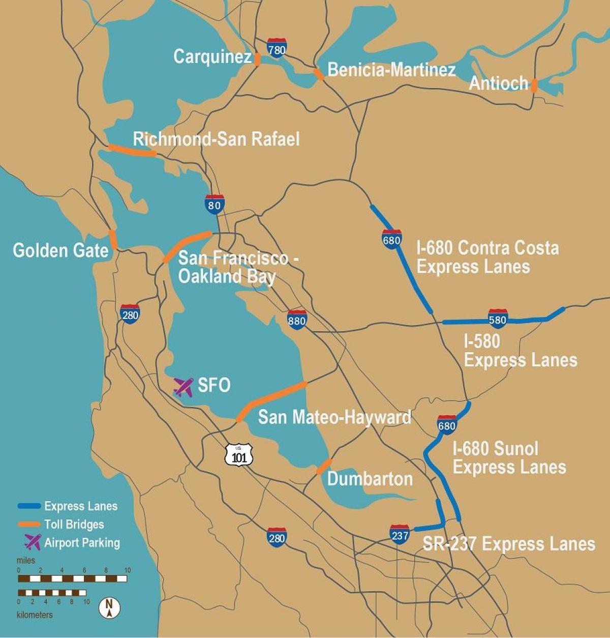 San Francisco toll roads map Toll roads San Francisco map (California