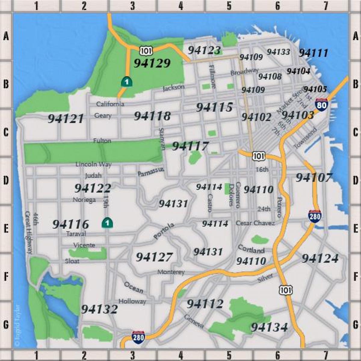 San Francisco postal code map
