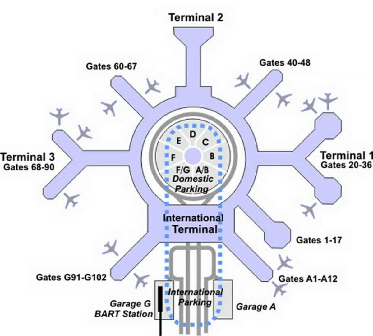 SFO terminal g map - Map of SFO terminal g (California - USA)