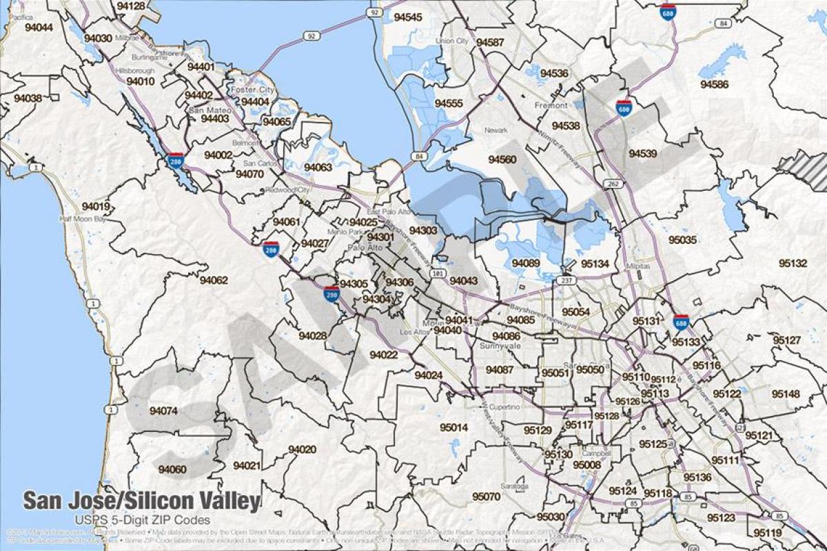 Map of silicon valley zip code