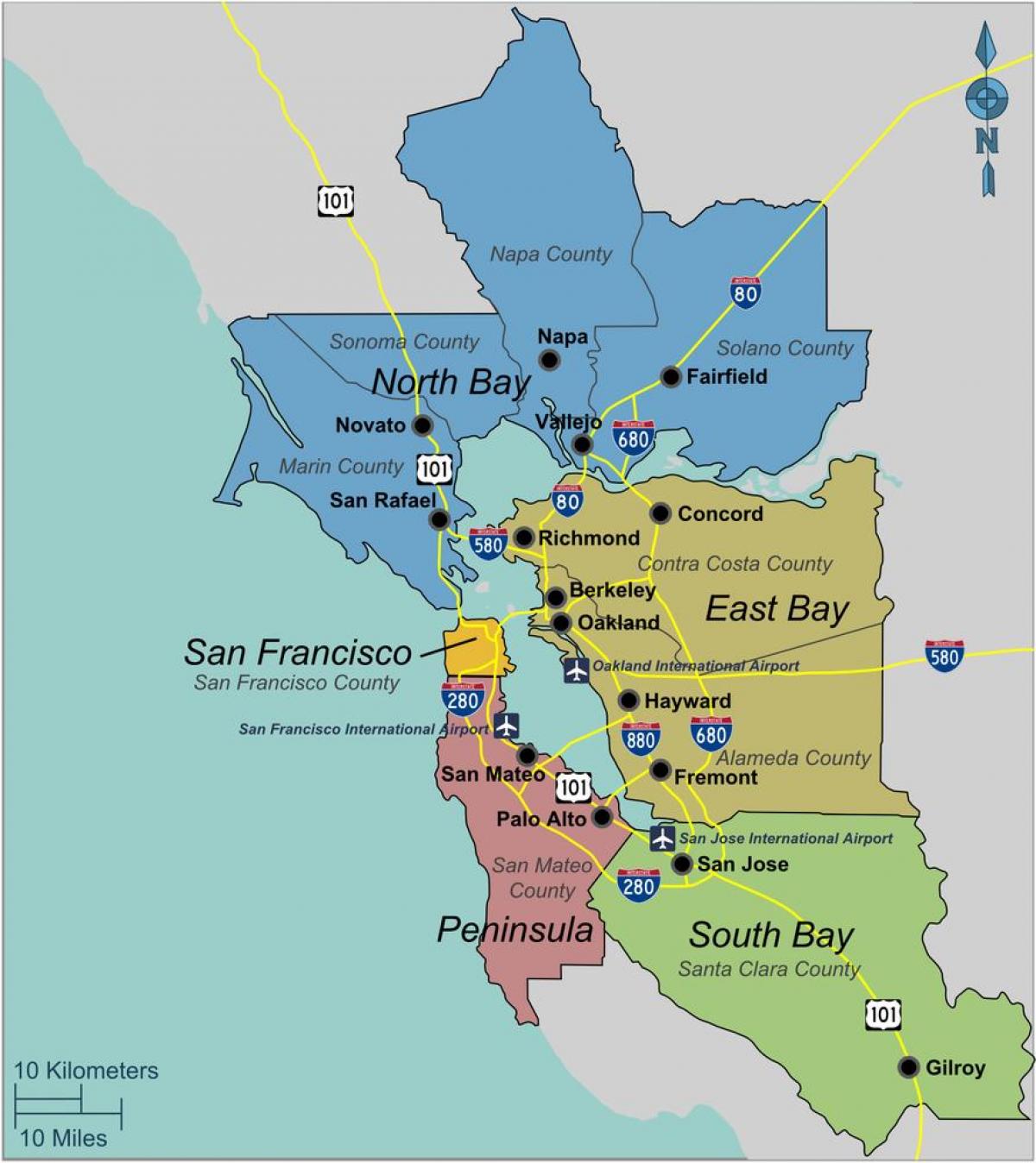 South bay area map - Map of south San Francisco bay area (California - USA)