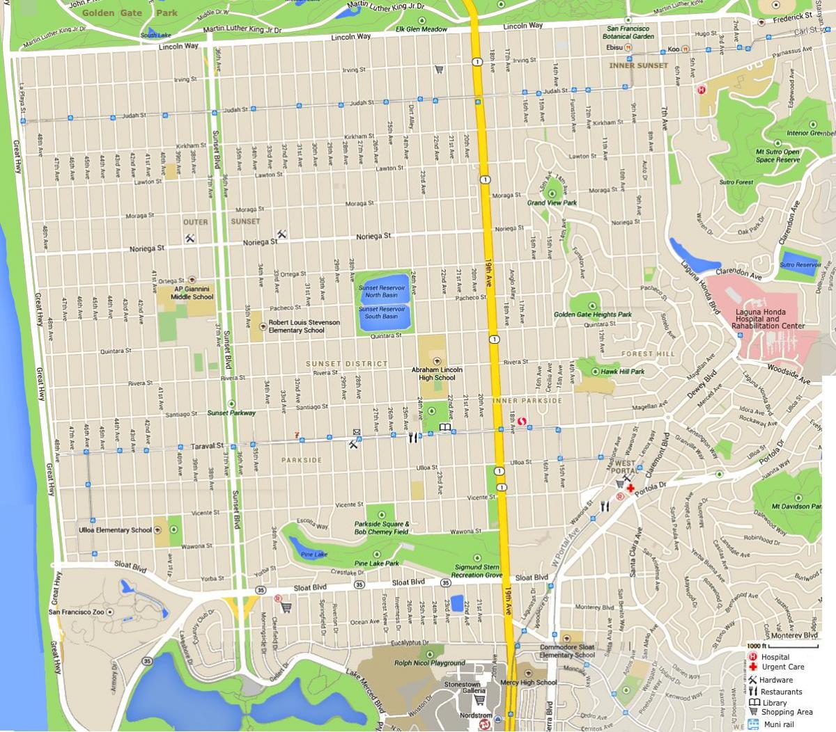 Map of twin peaks San Francisco